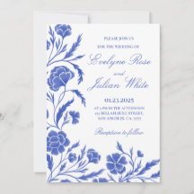 Cartão de Convite para Casamento Floral Azul Elega