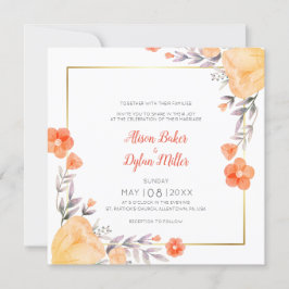 Cartão de Convite para Casamento Floral Laranja
