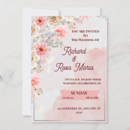 Cartão de Convite para Casamento Floral Rosa