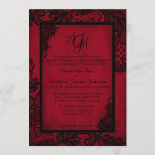 Cartão de Convite para Casamento Gótico de renda