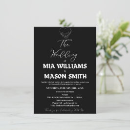 Cartão de convite para Casamento Minimalista Preto