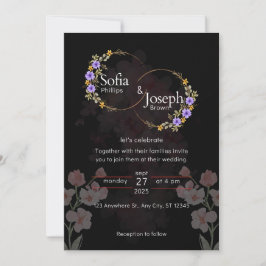 Cartão de Convite para Casamento Moderno Negra Ele