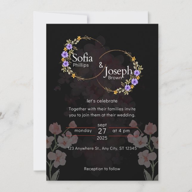 Cartão de Convite para Casamento Moderno Negra Ele (Frente)