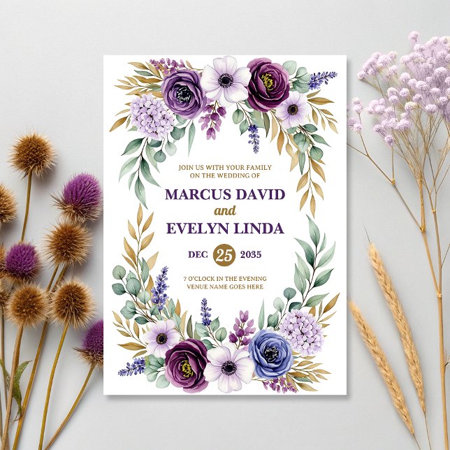 Cartão de Convite Para Casamento Por Aquarela Purp (Criador carregado)