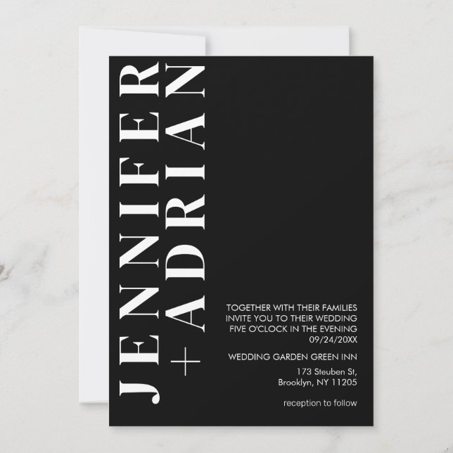 Cartão de convite para casamento preto mínimo (Verso)