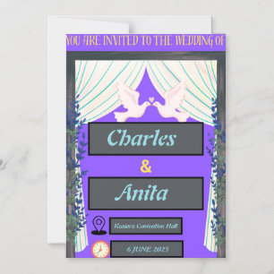 Cartão de Convite para Casamento Roxo Magnético Fi