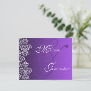 Cartão de Convite para Casamento Roxo Real Damask