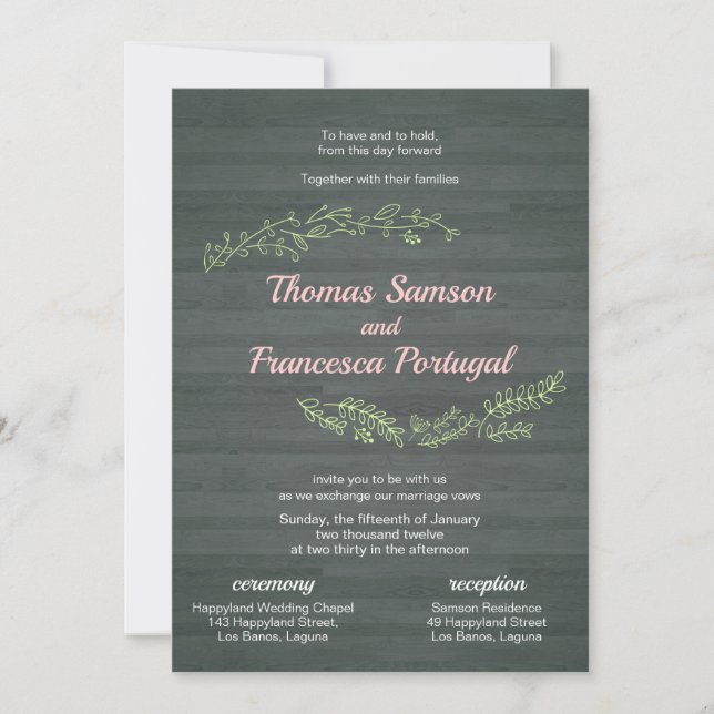 Cartão de Convite para Casamento Rustic Doodle (Frente)