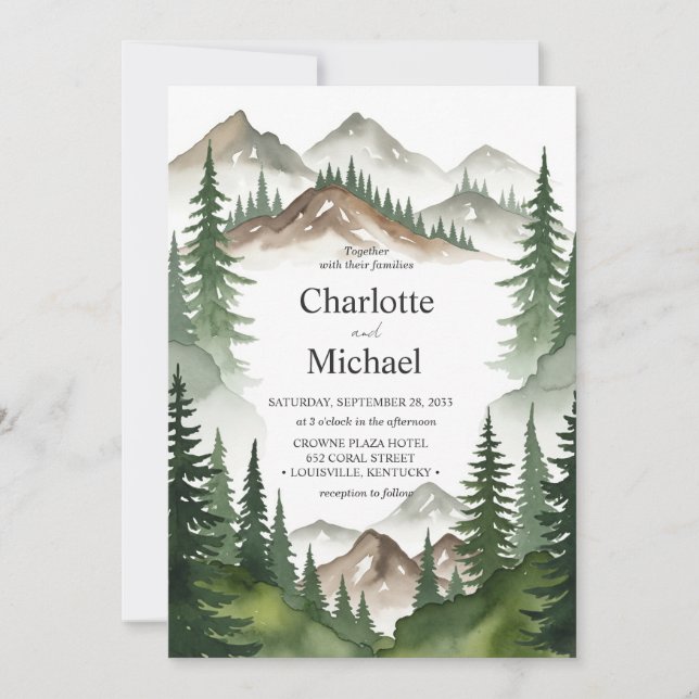 Cartão de Convite Para Casamento Rustic Watercolor (Frente)