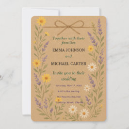 Cartão de Convite para Casamento Rustic Wildflower