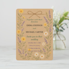 Cartão de Convite para Casamento Rustic Wildflower
