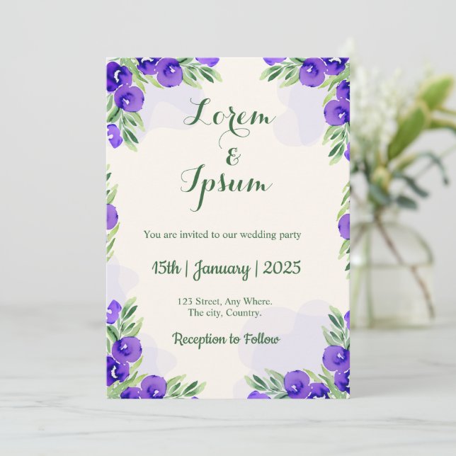 Cartão de convite para casamento simples de cor do (Em pé/Frente)