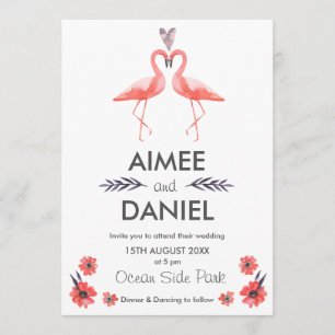 Cartão de convite para casamento tropical Flamingo
