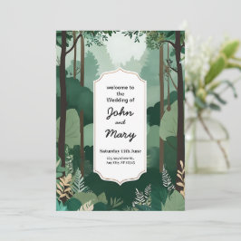Cartão de Convite para Casamento Verde e Branco na