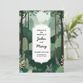 Cartão de Convite para Casamento Verde e Branco na