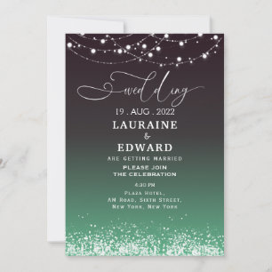 Cartão de convite para Casamento Verde Negro simpl