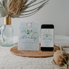 Cartão de Convite para Chá de fraldas Blue Elephan