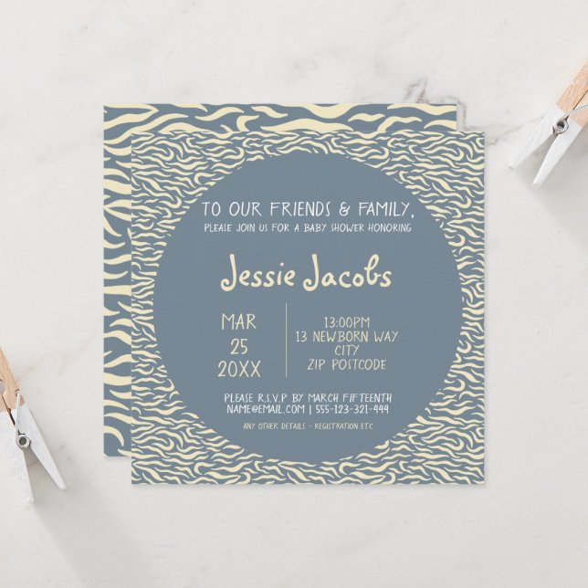 Cartão de convite para chá de fraldas padrão bonit (Frente/Verso In Situ)