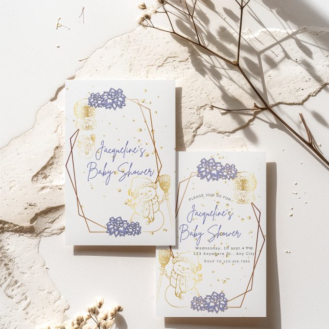 Cartão de Convite para chá de fraldas Snowman Roxo (Criador carregado)