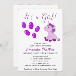 Cartão de Convite para Chá Unicorn, Rosa, Baby Gir