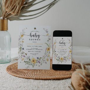 Cartão de Convite para Chás de fraldas de Flor S