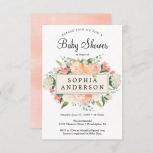 Cartão de Convite para Chás de fraldas de Pêssego 