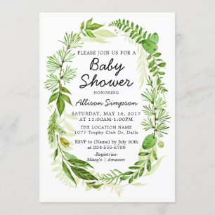 Cartão de Convite para Chás de fraldas Verde Moder