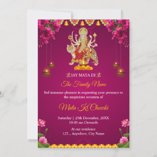 Cartão de Convite para Chowki Mata Ki Tradicional