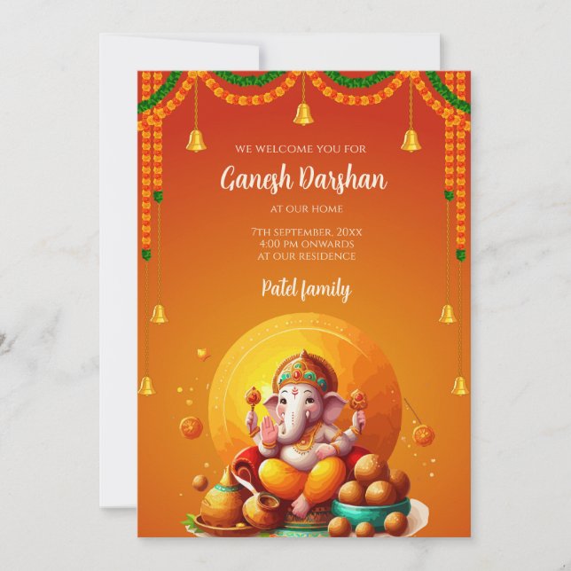Cartão de convite para darshan de Ganpati Cartão d (Frente)
