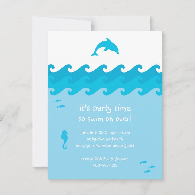 Cartão de Convite para Dolphin e Ocean Waves (Frente)