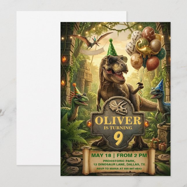 Cartão de Convite para Festa de Aniversário de Din (Frente/Verso)