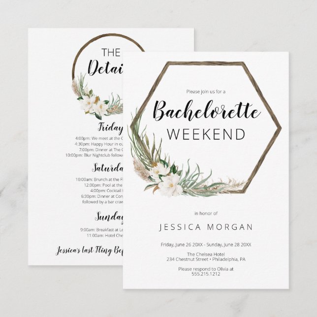 Cartão de Convite para Festa de solteira Wreath Bo (Frente/Verso)