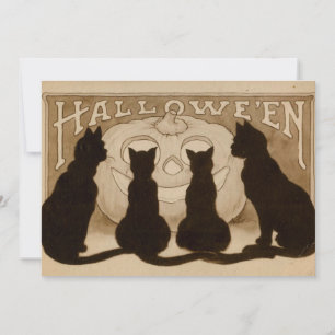 Cartão de convite para gatos pretos Vintage Hallo