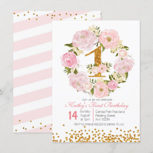 Cartão de Convite para Menina Floral primeiro ani