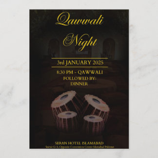 Cartão de Convite para Noite de Qawwali Elegante