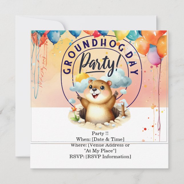 Cartão de Convite para o Dia da Marmota - Comemore (Frente)