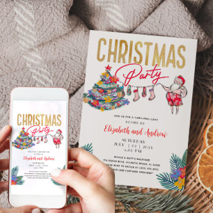 Cartão de Convite para Papais noeis de Natal tropi