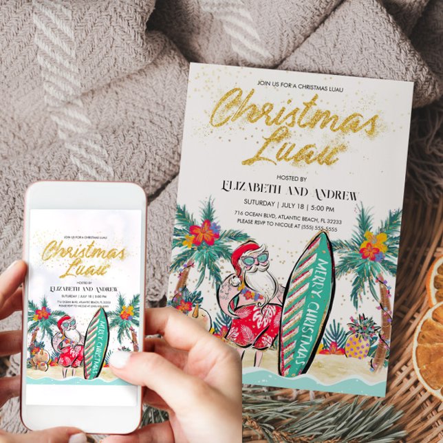 Cartão de Convite para Papais noeis Tropicais de N (Christmas Luau Tropical Santa Invitation)