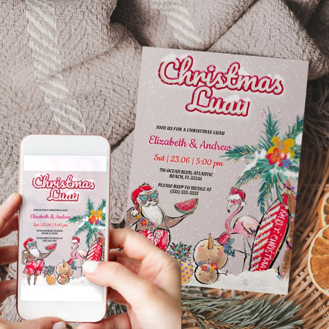 Cartão de Convite para Papais noeis Tropicais de N (Christmas Luau Tropical Santa Invitation Card)