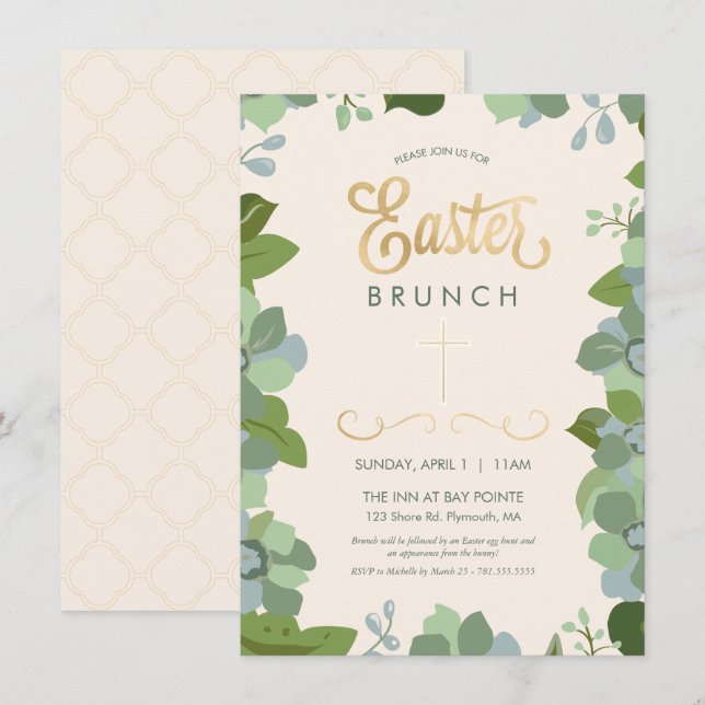 Cartão de Convite para páscoa - Floral, Personaliz (Frente/Verso)
