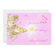 Cartão de Convite Peach Purple Butterfly