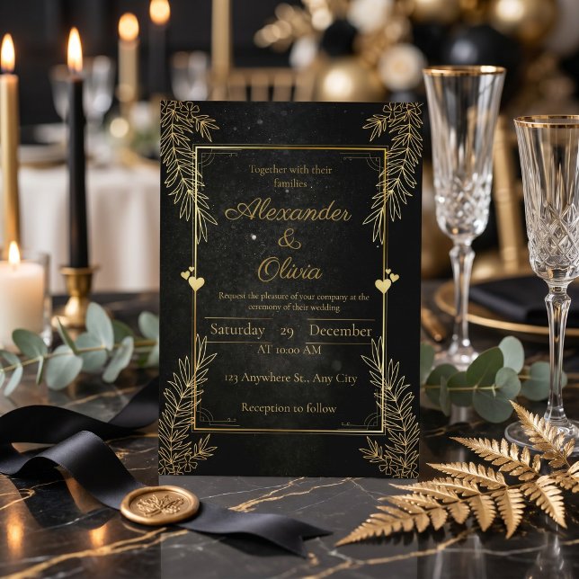 Cartão de Convite Personalizado Preto e Dourado de (Criador carregado)