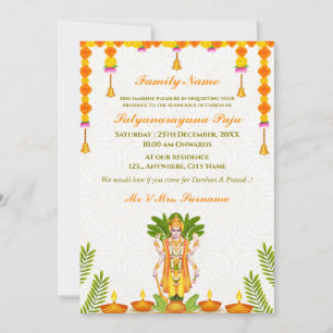 Cartão de Convite Pooja para Sri Satyanarayan