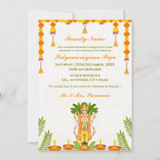Cartão de Convite Pooja para Sri Satyanarayan