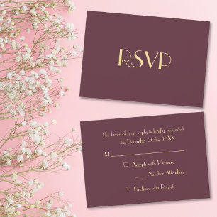 Cartão de Convite RSVP Burgundy Dourado Moderno e
