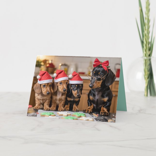 Cartão de Cookies de Natal de Dachshund Fofo (Frente)