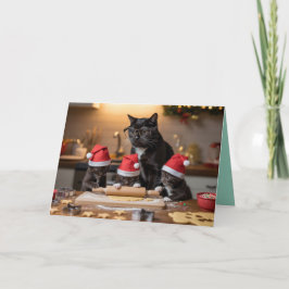 Cartão de Cookies de Natal de Gato Preto Fofo