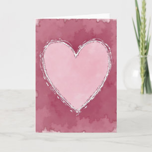 Cartão de Coração com Aquarela Rosa