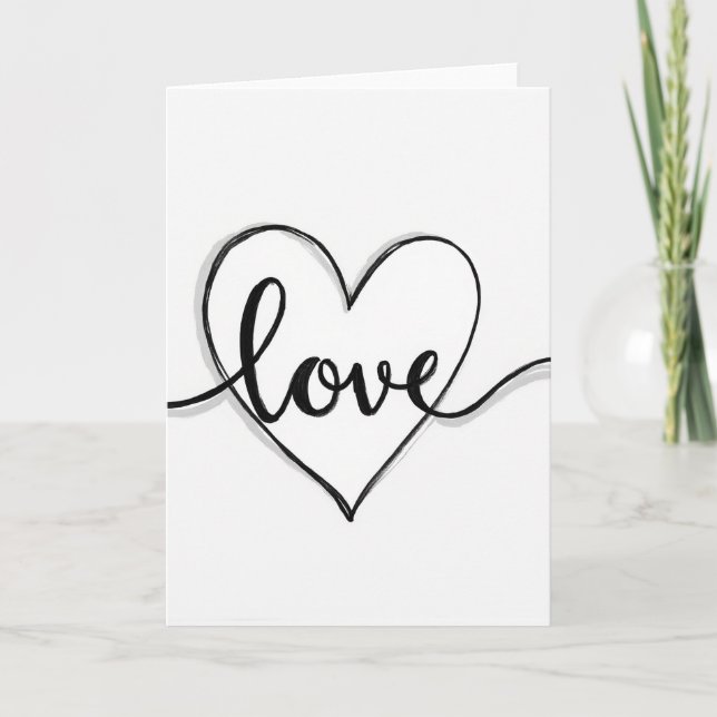 Cartão de Coração com Caligrafia de Amor (Frente)