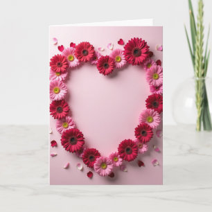 Cartão de Coração com Flores Vermelhas Rosadas